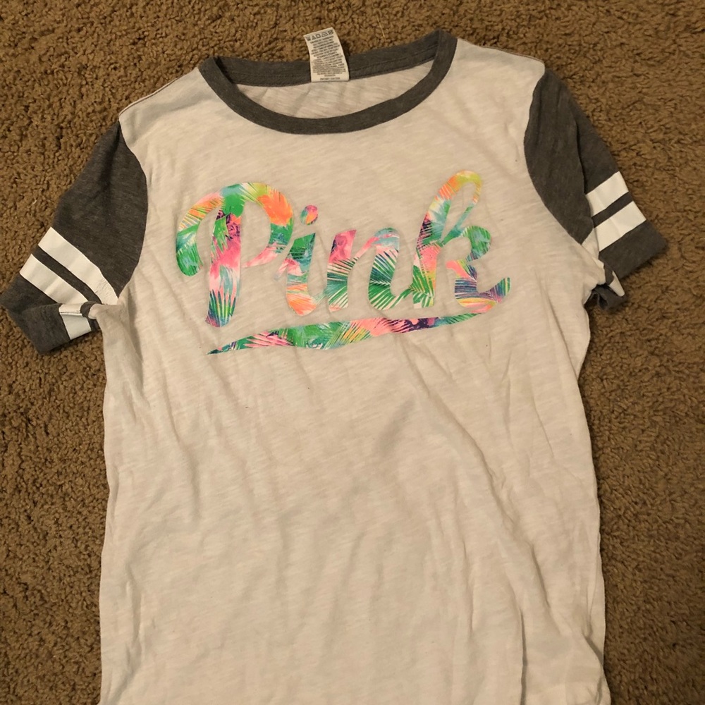 White “pink” baseball tee